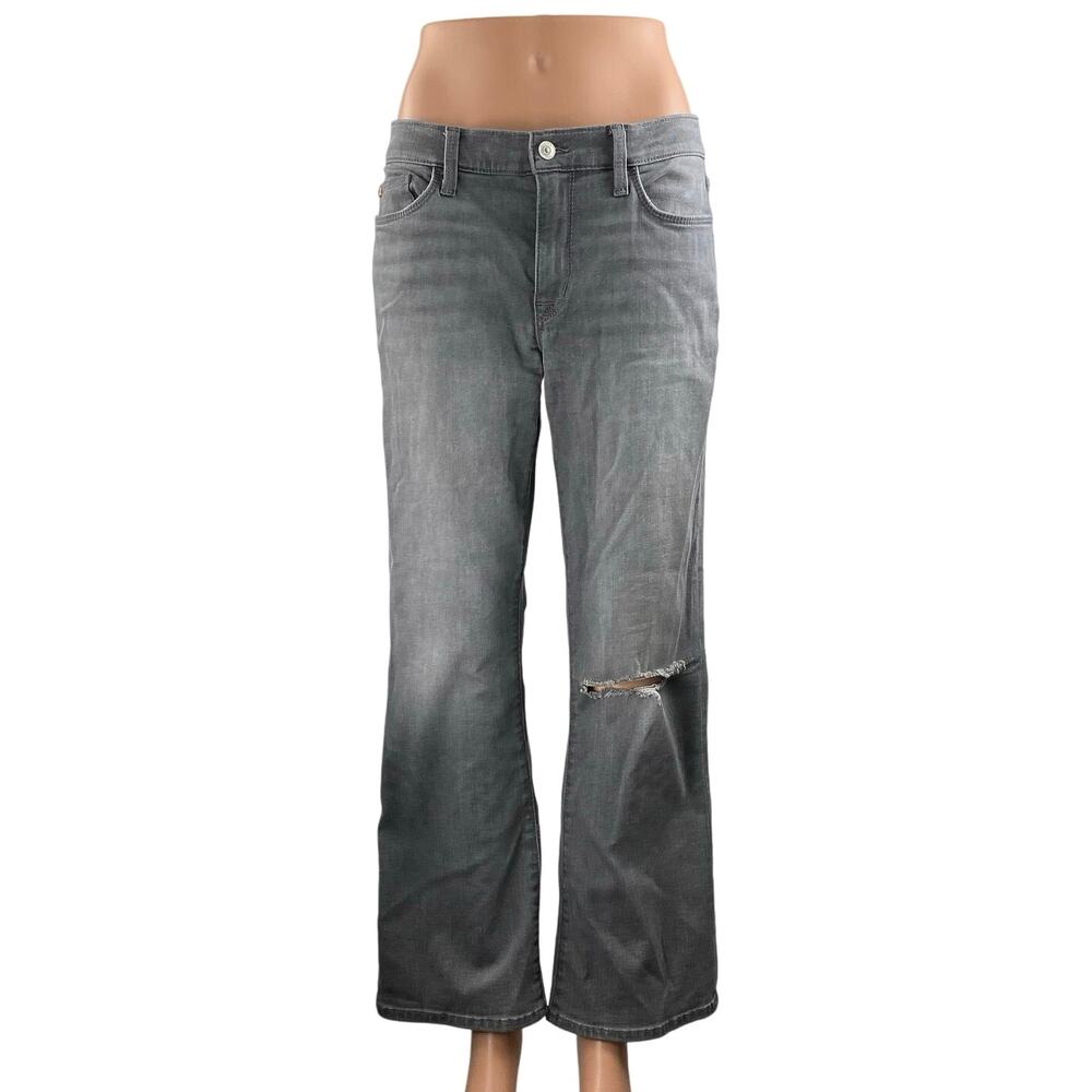 Hudson Women's Gray Mid Rise Distressed Baggy Wide Leg Denim Jeans Pants Size 28